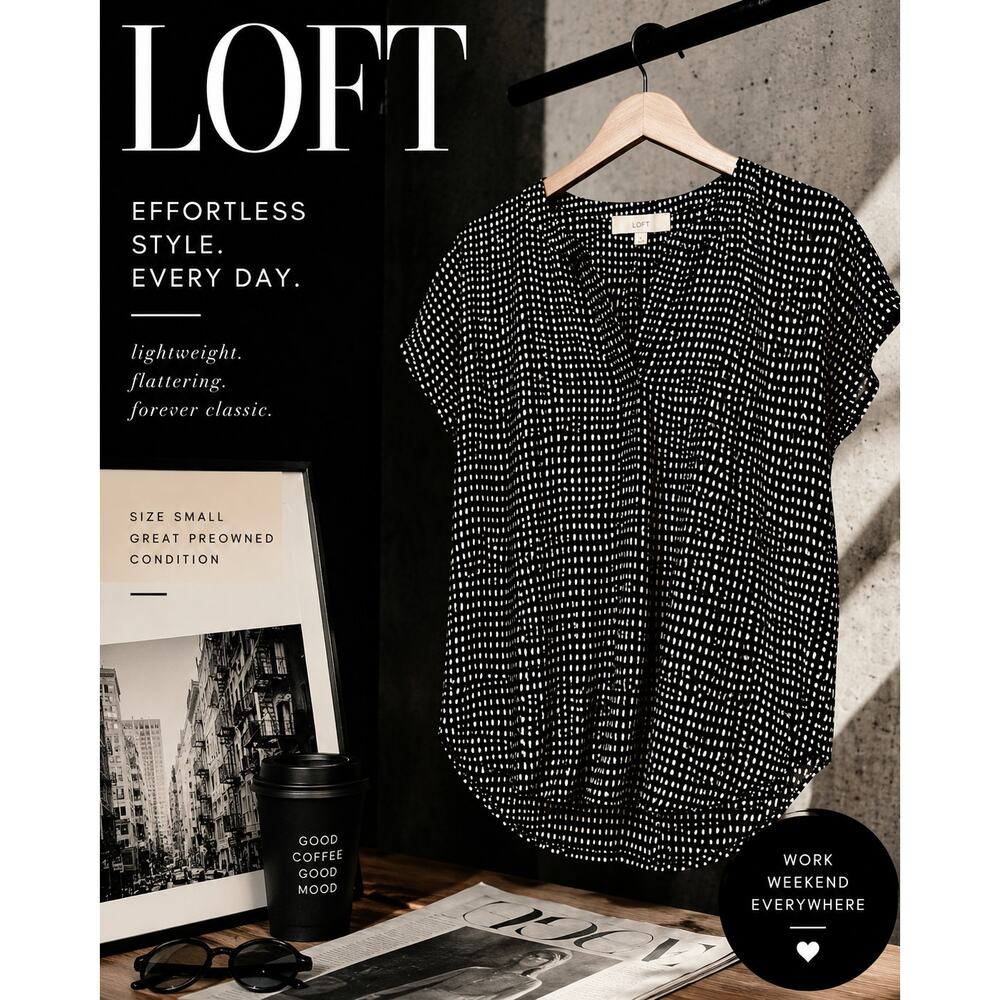 LOFT Black White Dot Print Blouse Size Small Lightweight Career Top